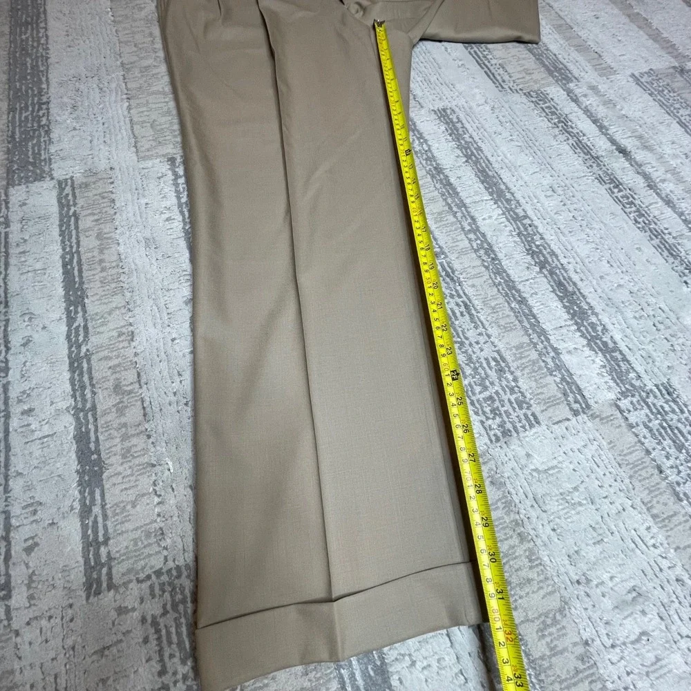 Lauren Ralph Lauren Mens 42x32 Wool Pleated Cuffed Dress Pants Tan Total Comfort